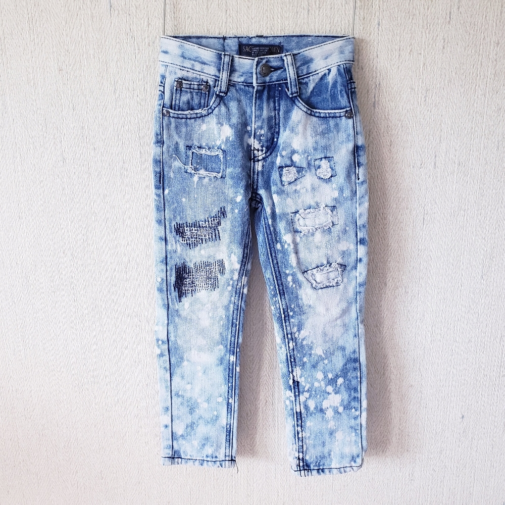 Sacred Crown Kids Distressed Jeans Splattered Ripped Light Denim Girls Size 4